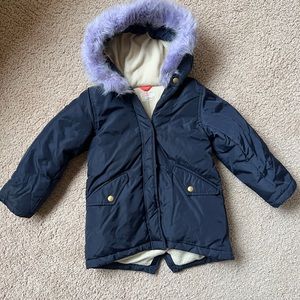 Jcrew/Crewcuts Navy Gurls Winter Coat with Purple Fur Trim